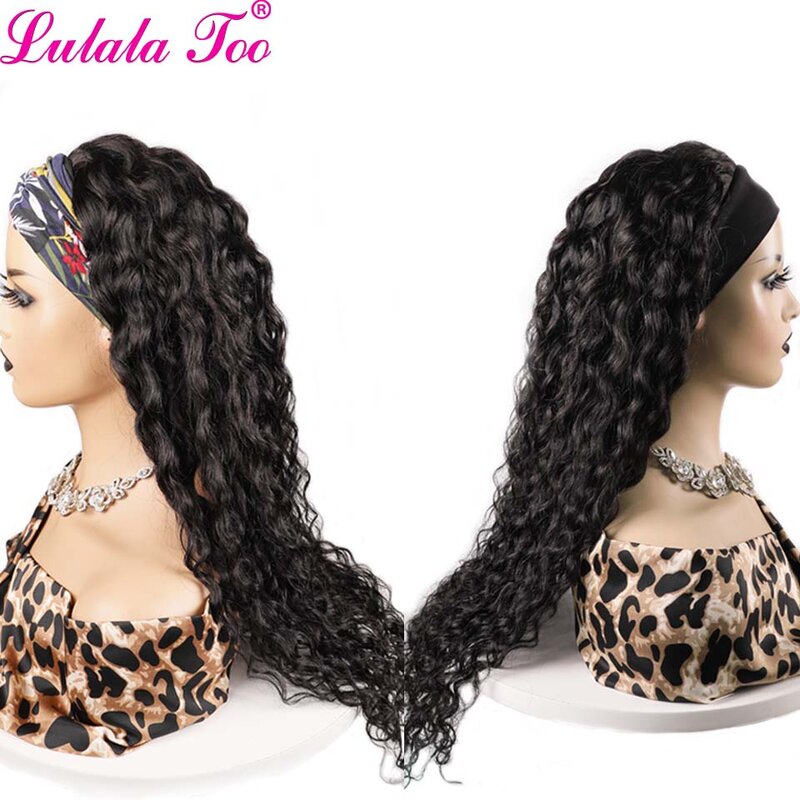 Peluca de cabello humano ondulado para mujer, pelo Remy brasileño, hecho a máquina, línea de pelo Natural, bufanda