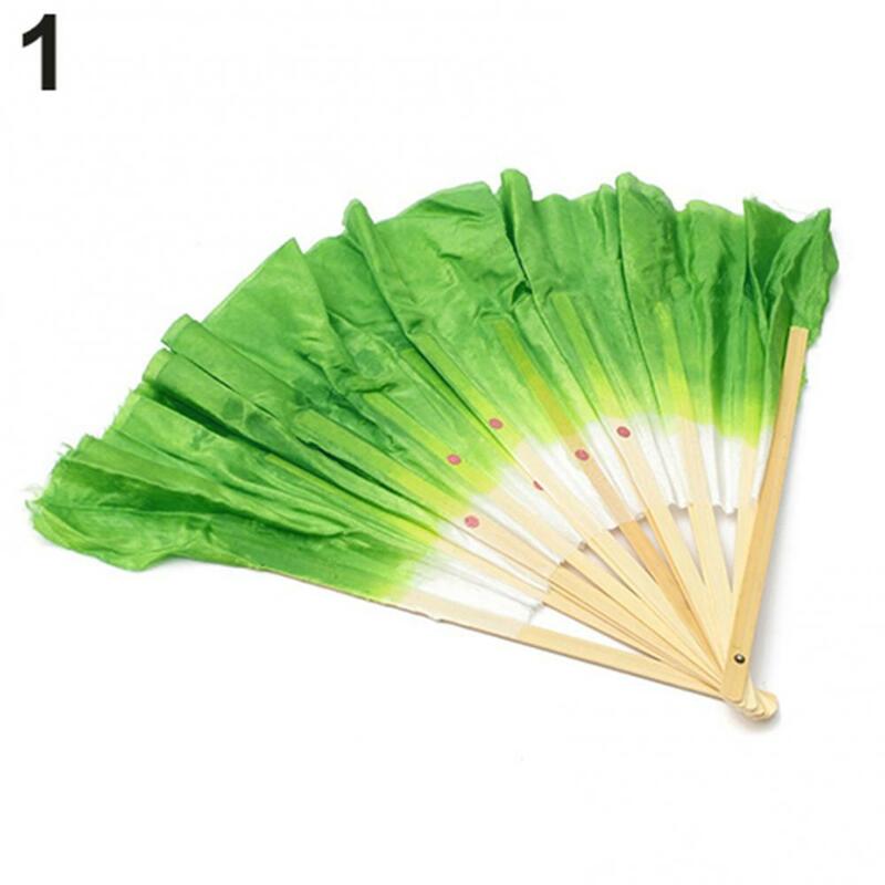Yangko Dancing Fans Chinese Bamboo Handle Artificial Two-sided Silk Folk Art Belly Dancing Fan Gradient Color Practice Fans