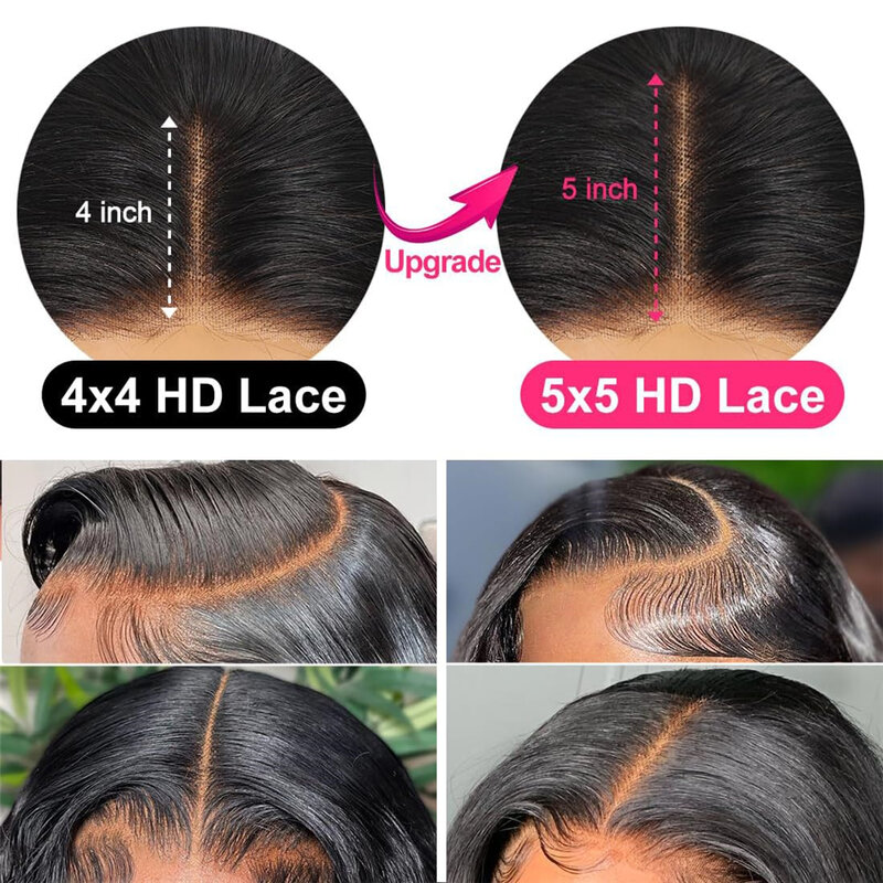 FABHAIR-Peluca de cabello humano virgen brasileño, postizo de encaje frontal 5x5 HD, predesplumada, con densidad de 180%