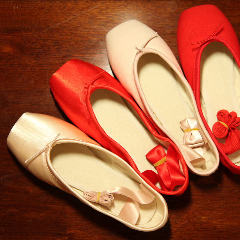 Женские Балетные танцевальные туфли, Детские и взрослые пуанты, танцевальные туфли, профессиональная обувь с лентами, балетные тренировочные туфли