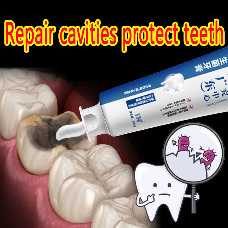 Novo reparo rápido de cavidades cárie remoção de manchas de placa decaimento clareamento amarelecimento reparação dentes clareamento 100g