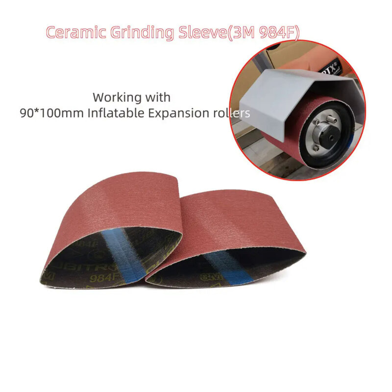 4PCS 984F 90x100MM Ceramic Abrasive Belts  Grinding Sleeves Sanding Bands in connection with expansion roller