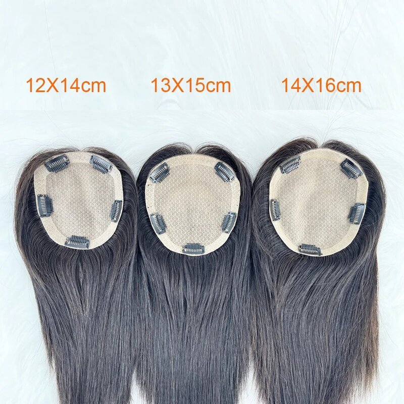16x18CM Virgin European Human Hair Topper Hand Tied Silk Top Toupee Silk Base Breathable Hair Piece with Clips for Women