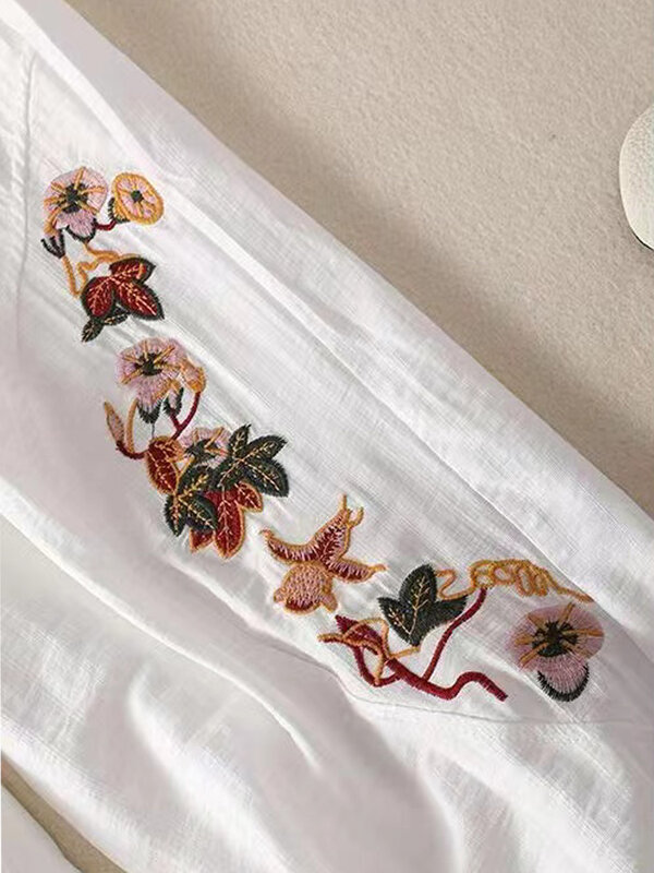 Pantalones bombachos de algodón para mujer, bombachos holgados e informales con bordado de flores, Estilo Vintage literario, novedad de otoño, 2024