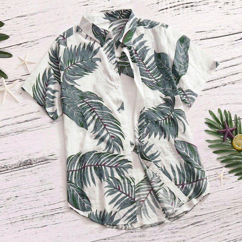 Camisas hawaianas tropicales de hojas rojas para hombres, Tops florales Dazn, Tops informales de verano de manga corta con botones, camisa suelta para vacaciones en la playa, novedad de 2024