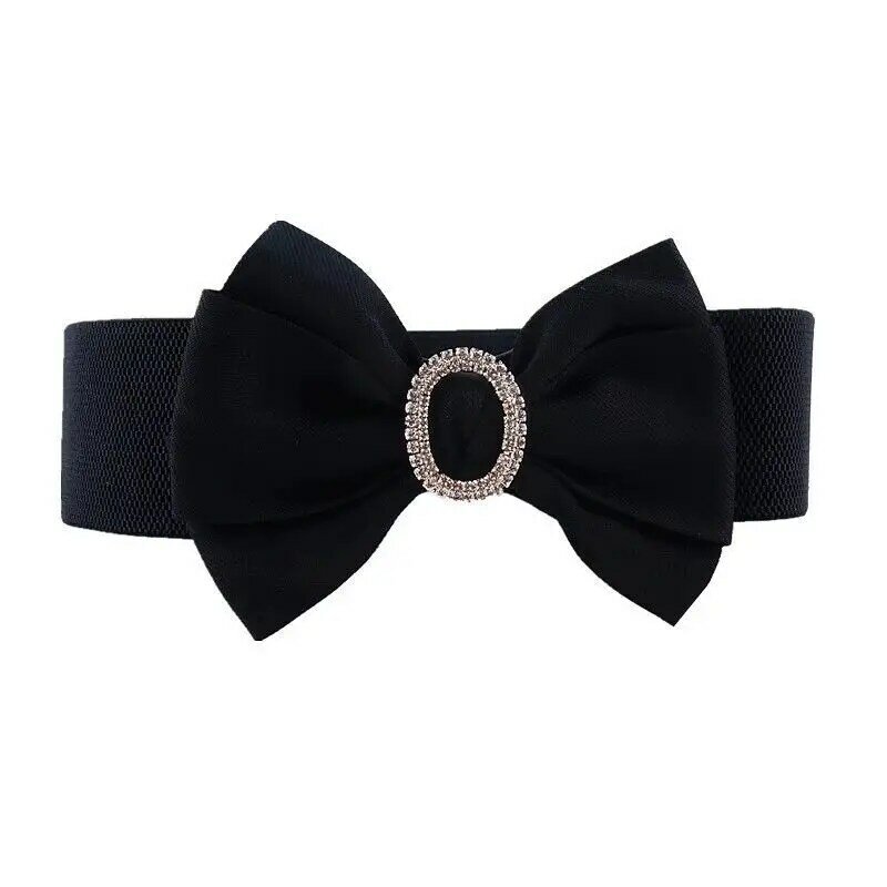 Diamante Glitter Bow Tie Cinto para Meninas, Bowknot Rhinestone, Cinto largo para vestido, Match Elastic Seal