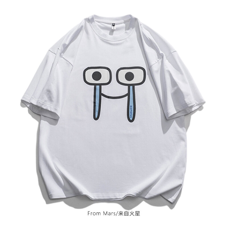 재미있는 만화 그래피티 대형 티셔츠 표현 프린트 캐주얼 칼리지 스타일 고스 Y2k 탑 한국 빈티지 의류, 일본 스타일