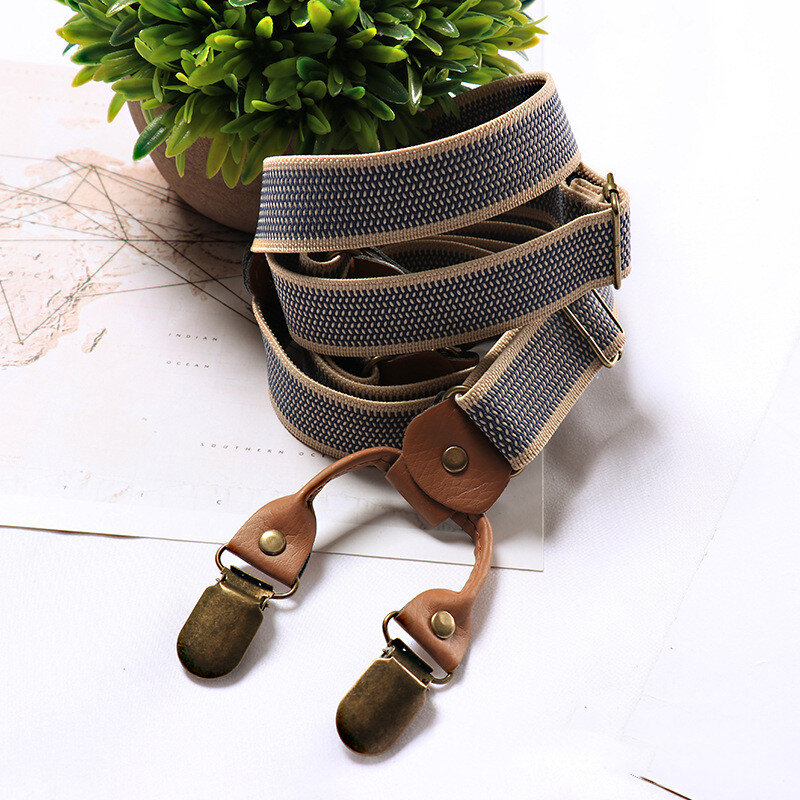 4 Metal Clip Men's Suspenders Fashion Unisex Y Shape Suspenders British Retro Stretch Adjustable Belt Strap Non-slip Dad Gift