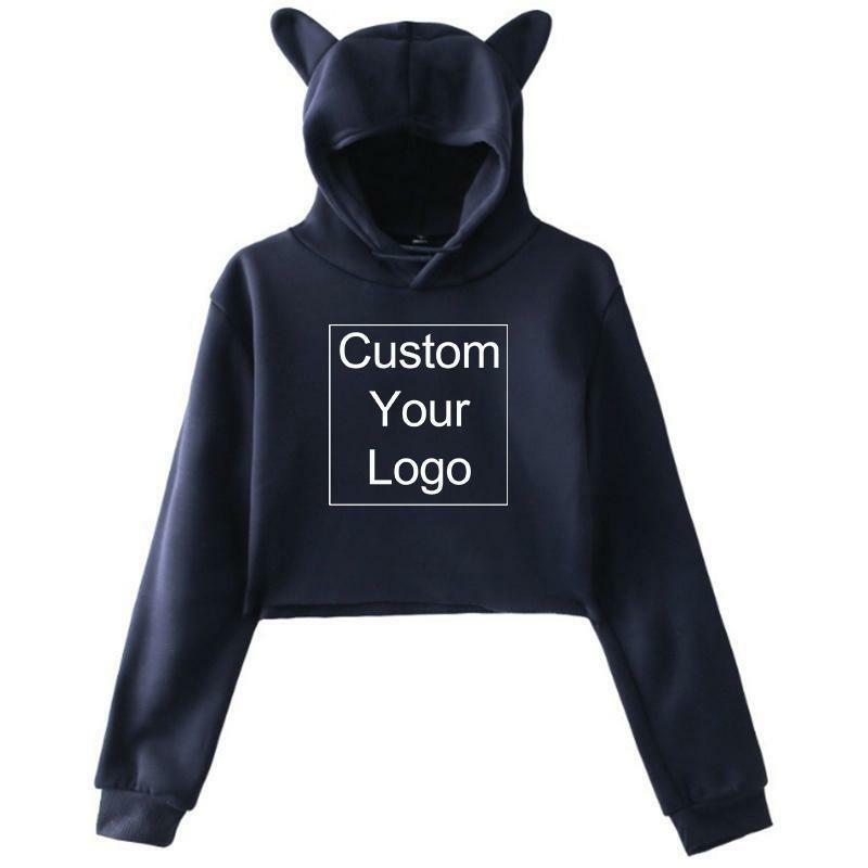 Woman Custom Printing Cat Ear Hoodie Women Diy Your Like Photo or Logo Cropped Sweatshirts Female Streetwear Crop Tops