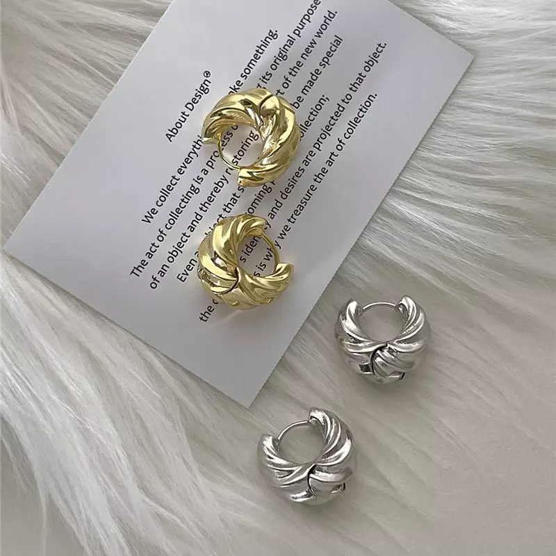 SOFTPIG-Boucles d'oreilles créoles en argent regardé 925 véritable pour femme, vis ronde, or 18 carats, bijoux fins classiques, accessoires minimalistes, fête