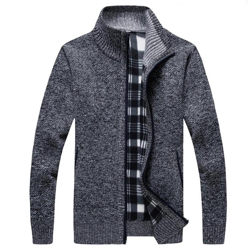 Мужской новый флисовый кардиган, свитер, осенне-зимняя теплая куртка, трикотажная модная повседневная искусственная кожа на молнии