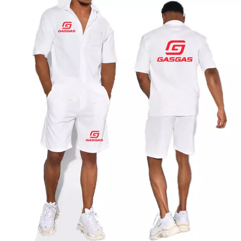GasGás impressão manga curta camiseta masculina e shorts terno, fivela, roupa de verão, Harajuku, novo, marca