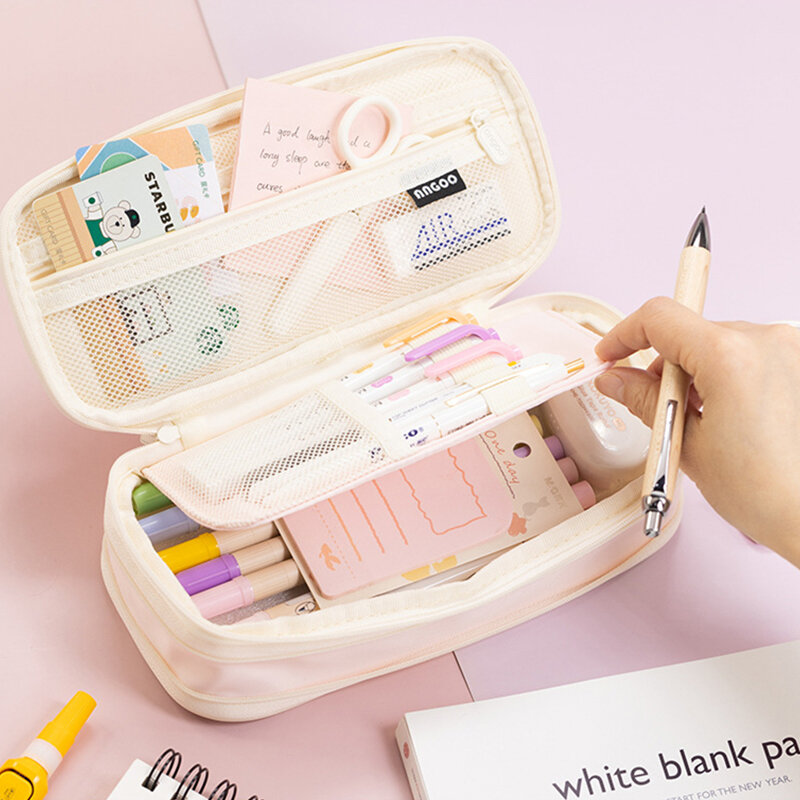 Girls Pencil Case Large Capacity Pouch Holder Cartoon Makeup Office College Student Zipper Stationery Organizer School Supplies
