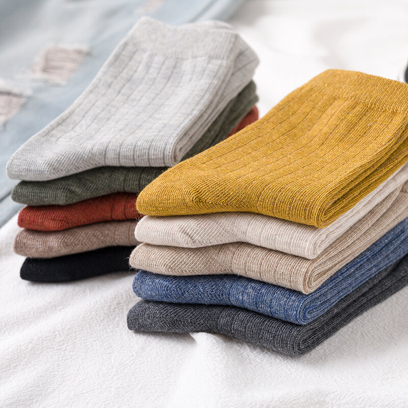 Meias de algodão retrô clássicas para mulheres, meias femininas de tubo, macias, confortáveis, listradas, monocromáticas, casuais, primavera, outono, clássicas, 1 pares, 10 pares