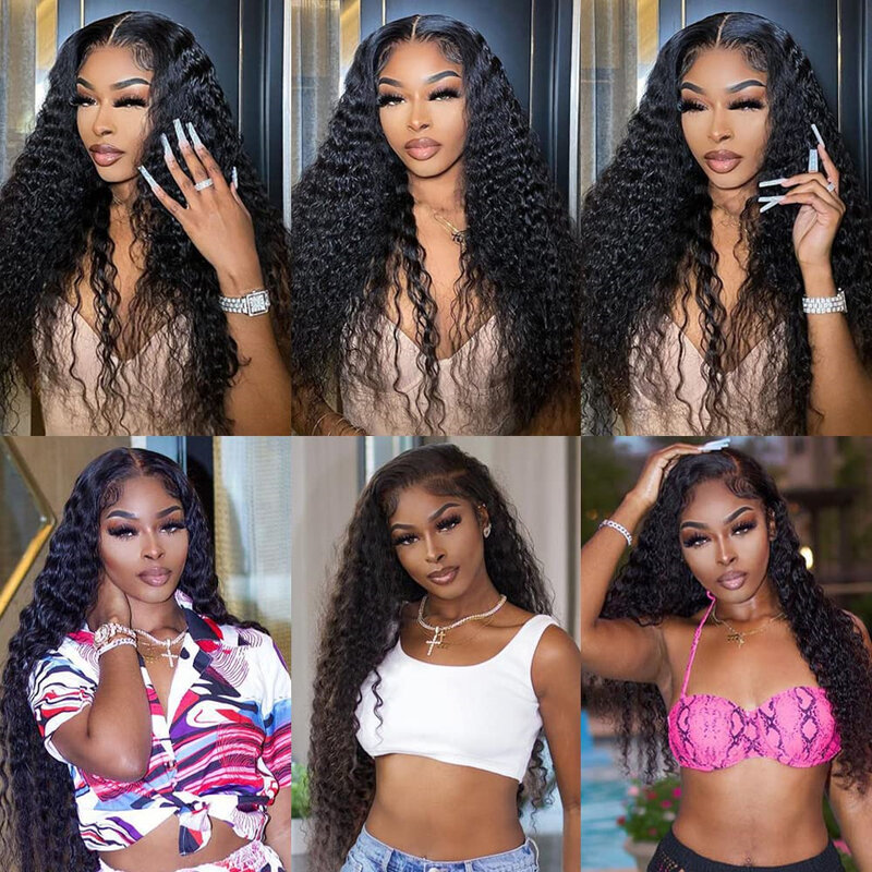 32 34 Inch Deep Wave Frontal Wig Transparent 13x4 13x6 HD Lace Front Human Hair Wig Curly Human Hair Lace Frontal Wigs For Women