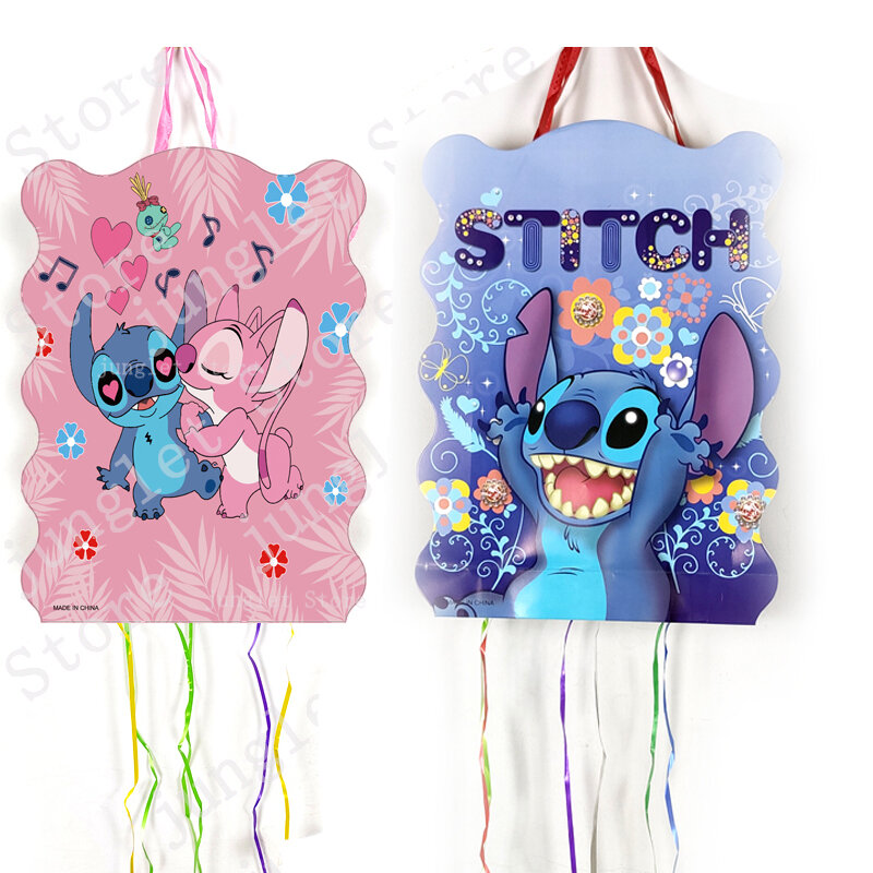 Disney-piñatas de dibujos animados para niños y niñas, decoraciones con temática de Lilo Stitch, azul y rosa, para eventos de feliz cumpleaños, DIY, 1 unidad
