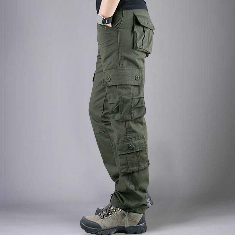 Men Pants Men's Multi-pocket Cargo Pants for Daily Wear Outdoor Training Solid Color Loose Fit Trousers in Plus Size Streetwear