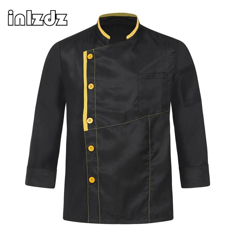 Herren Damen Kontrast farbe Trim Koch jacke Unisex Stehkragen Tops Küche Koch uniform mit Taschen zum Kochen Backen