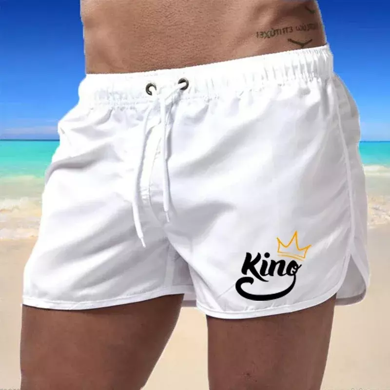 กางเกงกีฬาขาสั้นพิมพ์ลายคิงของผู้ชายกางเกงชายหาดกางเกงแห้งเร็ว
