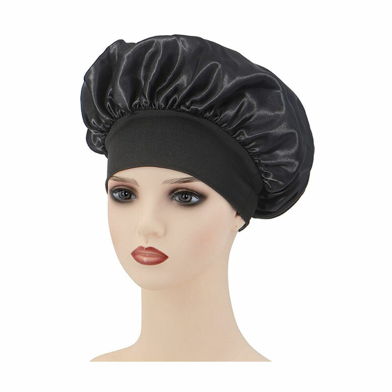 Newly Satin Night Hair Cap Women's Solid Sleeping Hat Sleep Care Bonnet Nightcap For Curly Hair Protection Women Unisex Cap