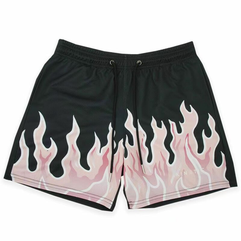 Men's breathable mesh shorts, flame printed quick drying shorts, fashionable, gym, basketball, running, 2023
