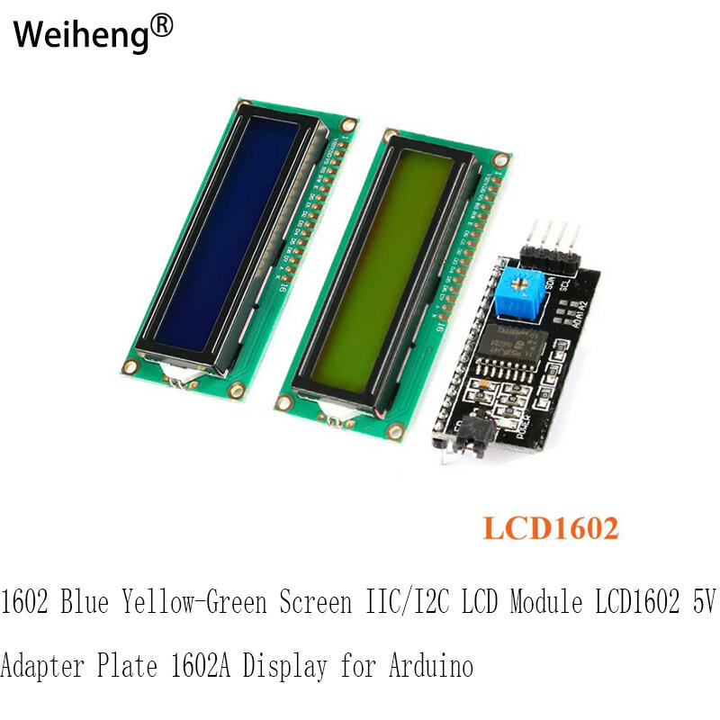 Placa adaptadora para Arduino, módulo LCD, azul, amarelo, verde, tela IIC, I2C, LCD1602, 5V, 1602A