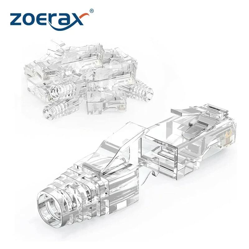 Проходные разъемы и ботинки ZoeRax RJ45 Cat6, EZ для обжима модульного штекера для твердого или многожильного сетевого кабеля