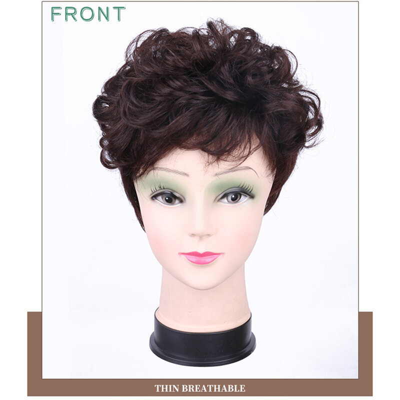 LANLAN Short Curly sintetico nero/marrone Topper Hair Extension Bangs Clip In Extension invisibile Traceless Hair Extension