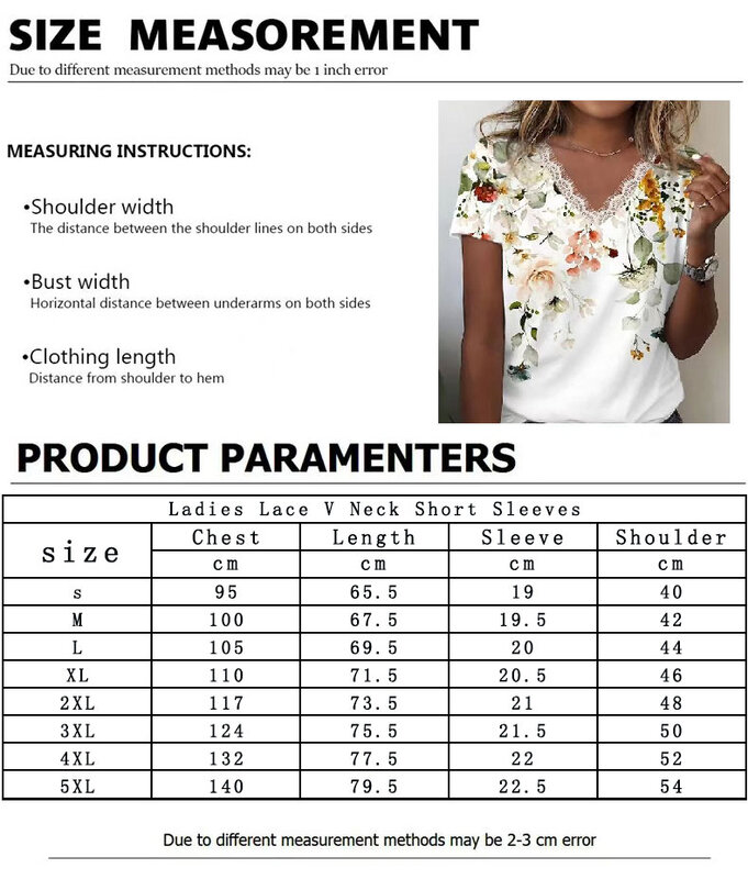 T-shirt à manches courtes en dentelle à col en V pour femmes, imprimé floral, haut tendance, vêtements de mode de rue, 2024