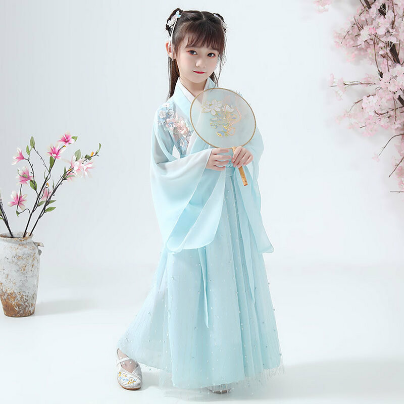 고대 중국 의상 어린이 요정 드레스 코스프레 Hanfu 민속 무용 공연 의류 소녀를 위한 중국 전통 드레스, 어린이 의상
