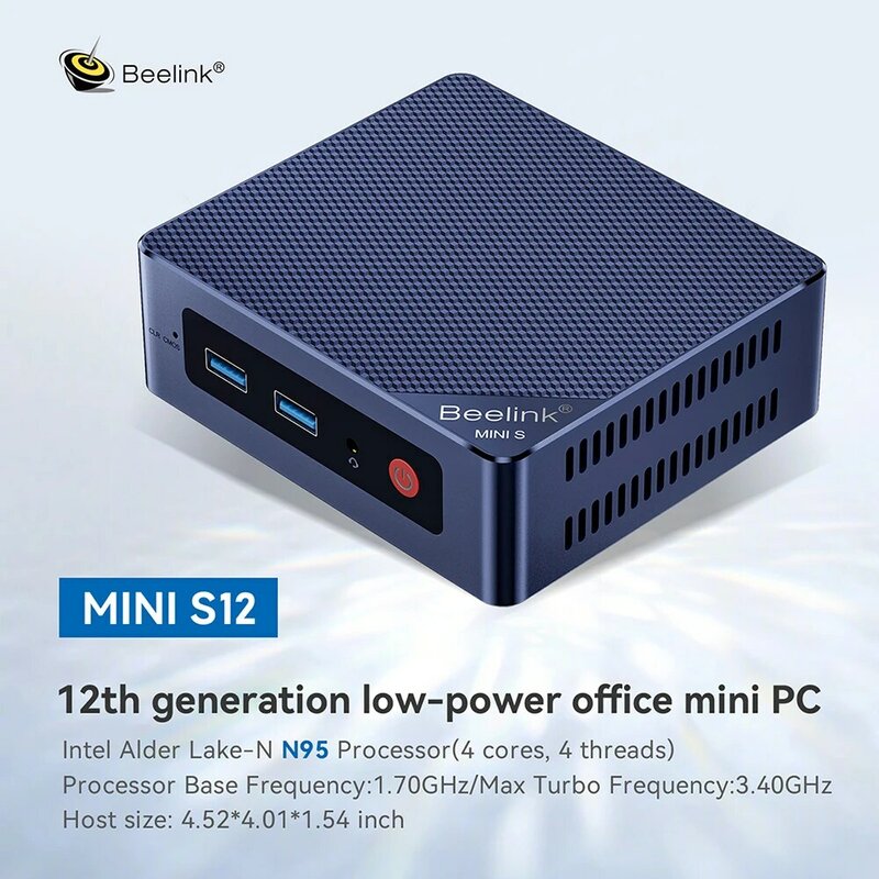 Mini computador de mesa Beelink, Intel, Lago Alder, N95, N100, 12ª geração, MINI S12 Pro, 8GB, 16GB, DDR4, SSD de 256GB, Wifi5, BT, 1000M