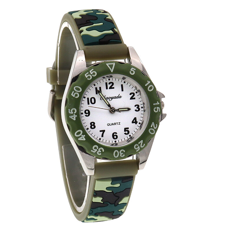 Chaoyada Kinderen Jongens Meisjes Horloge Siliconen Militaire Camouflage Band Quartz Polshorloge Kids Verjaardagscadeaus Studenten Horloges