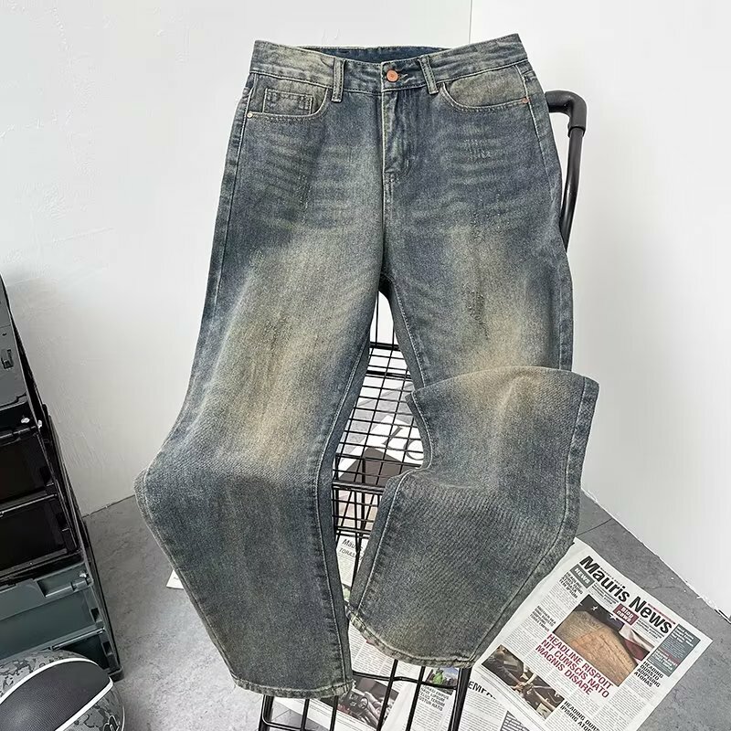 2024 projektantów mody męskie jeansy Retro jeansy ze streczem męskie koreańskie ubrania w stylu Vintage casualowe słynne spodnie uliczne P98