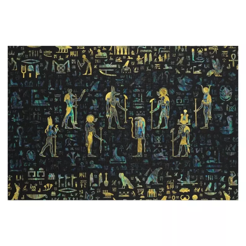 Dieux Égyptiens et Hiéroglyphes, Ormeau et Or, Puzzle Personnalisé avec Photo, Jouets pour Tout-petits