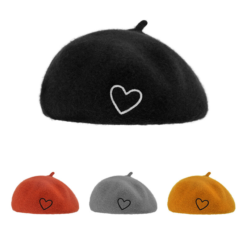 Simple Women Beret Heart-shaped Elegant Female Hats Vintage Octagonal Casual Beret Autumn Girl Travel Hat