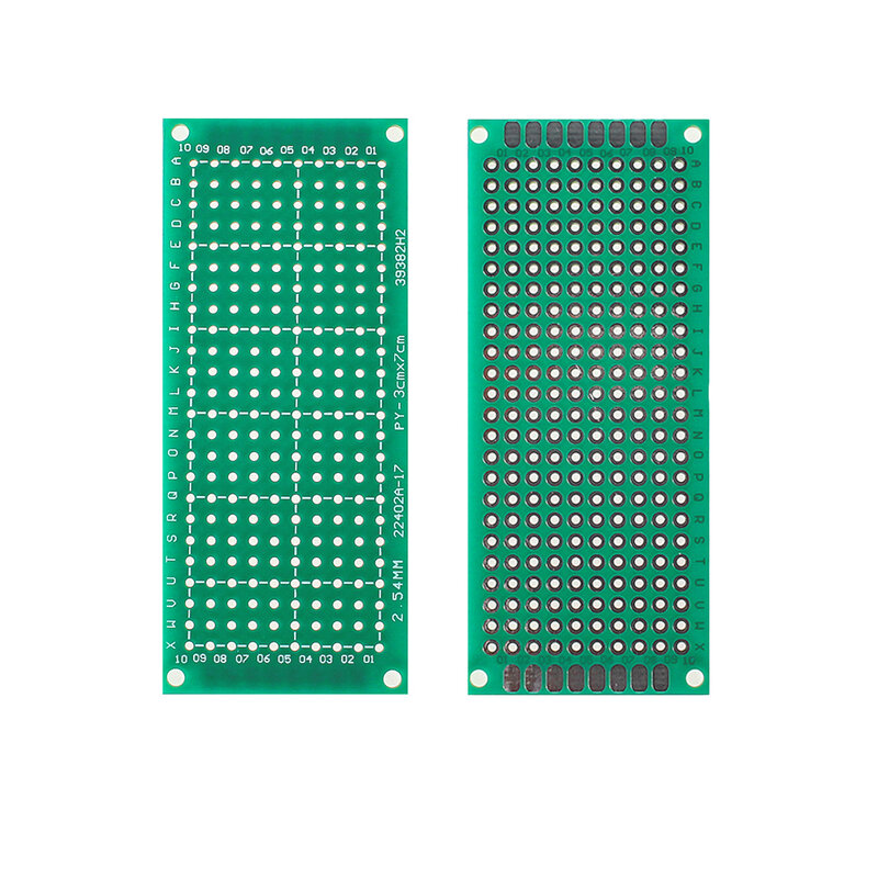 Placa PCB de 5 piezas, 3x7CM, prototipo de un solo lado, placas de circuito universales verdes, Kit electrónico DIY para Arduino