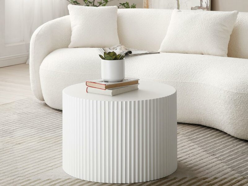 Nesting Coffee Table Set of 2 Round Wooden Coffee Tables Cocktail End Drum Coffee Table for Living Room Matte White