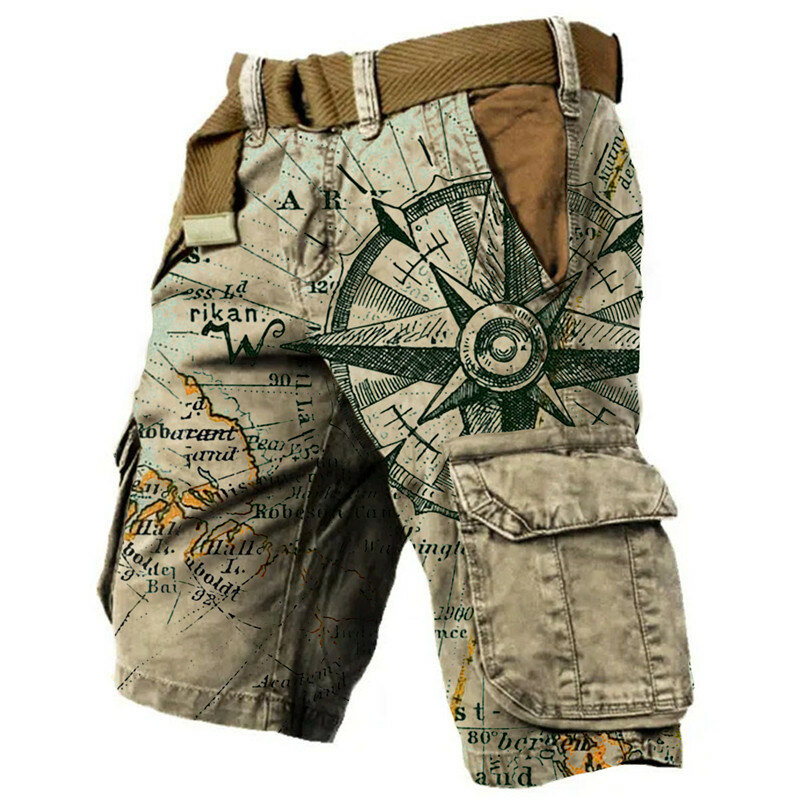 Hot selling men's jeans trend street running 3D digital shorts outdoor loose fitting denim shorts military pants field training