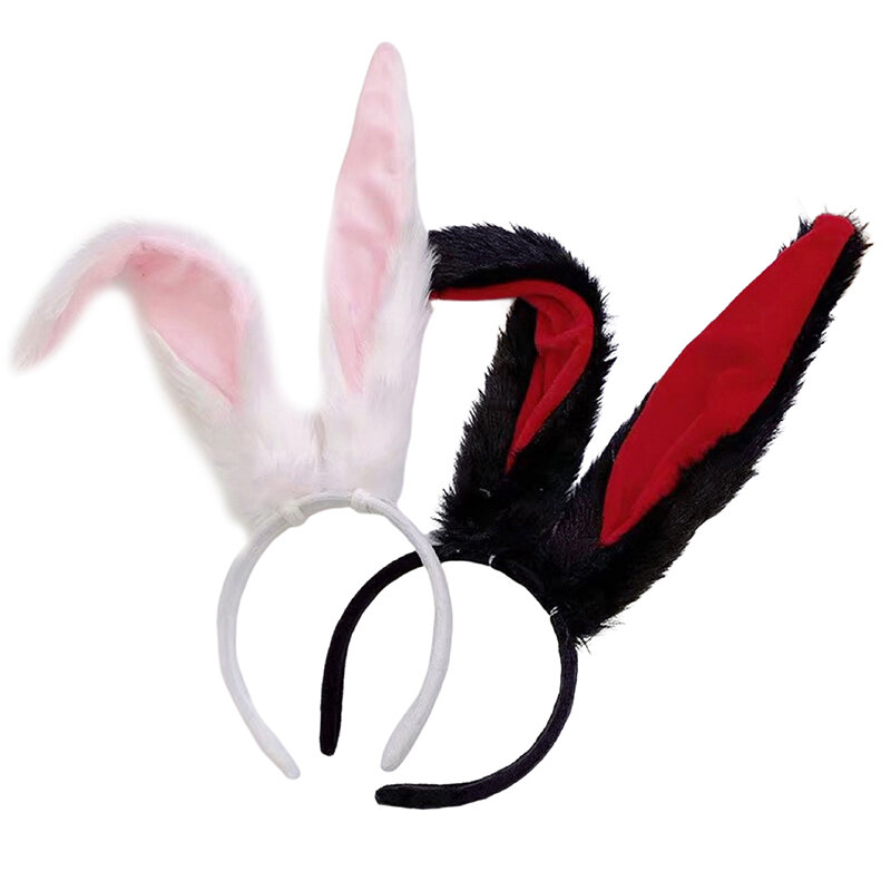 1Pcs cute Lolita Cosplay Headband Fluffy Plush Sweet Long Rabbit Bunny Ears Bandana Hair Hoop Cartoon Anime Headpiece