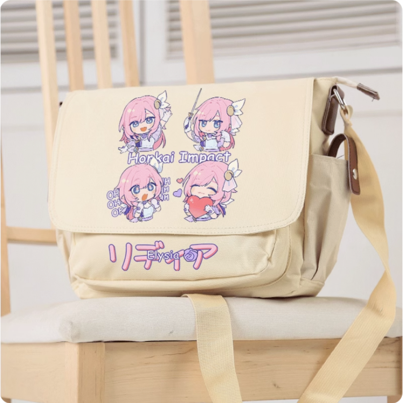 Honkai Impact Elysia Anime School Bag, Student Messenger Handbag, Adolescentes Moda, Lazer