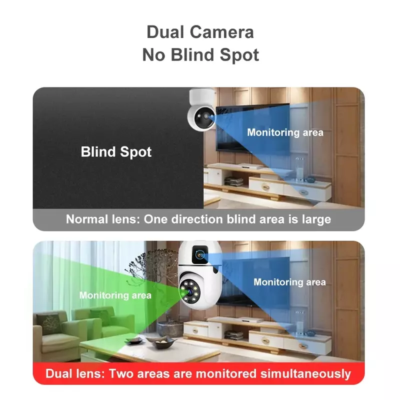 8mp E27 Lamp Wifi Camera 8x Zoom Dubbele Lens Binnenbewaking Menselijke Tracking Draadloze Tweeweg Audiocamera 'S Kleuren Nachtzicht