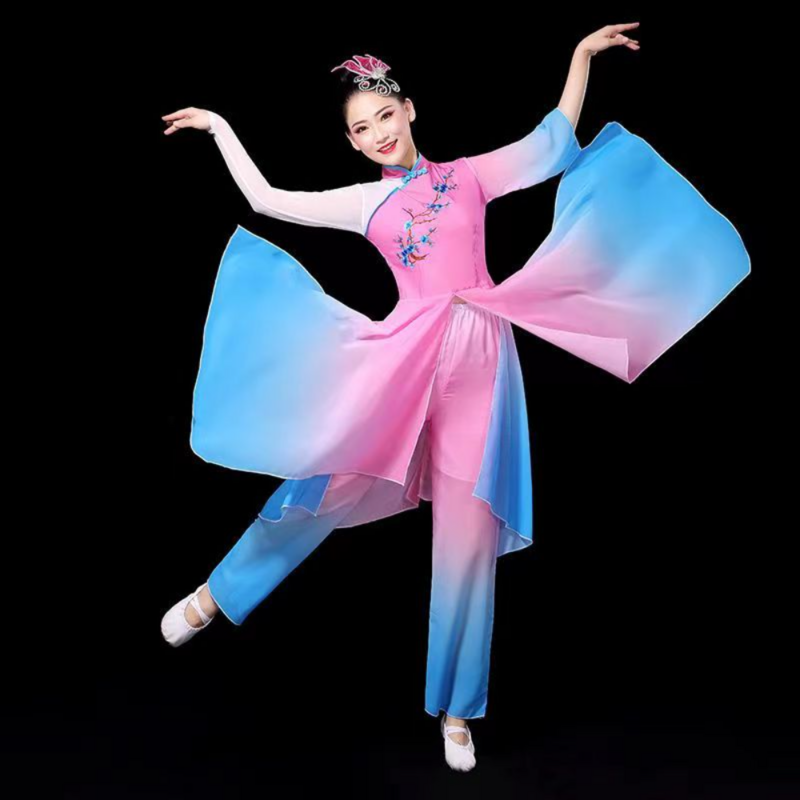 여성용 중국 무용 의상, 한푸 클래식 무용 의상, 우아한 팬 댄스, Yango 공연 의상 정장