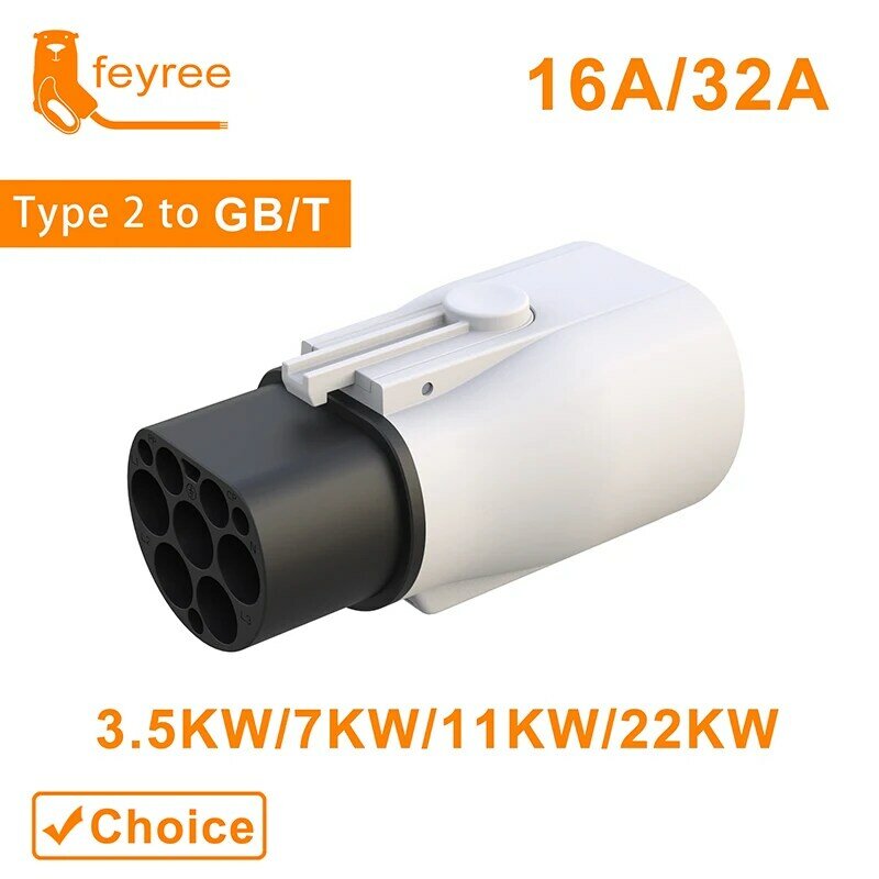 Feyree EV adaptor pengisi daya, konverter tipe 2 IEC 62196-2 ke GB/T untuk pengisian daya kendaraan elektrik standar China 16A 32A
