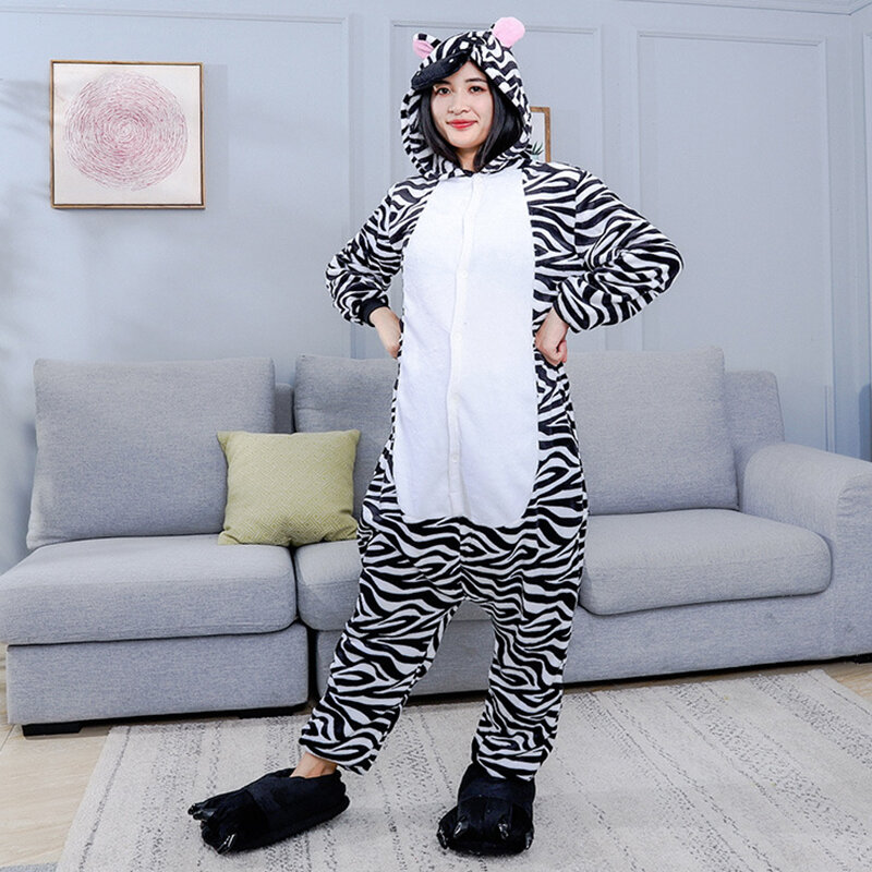 Zebra gestreiftes Biest Bild Kapuze einteiliger Pyjama für Eltern-Kind-Freizeit und Komfort Winter kälte beständige Haushalts kleidung