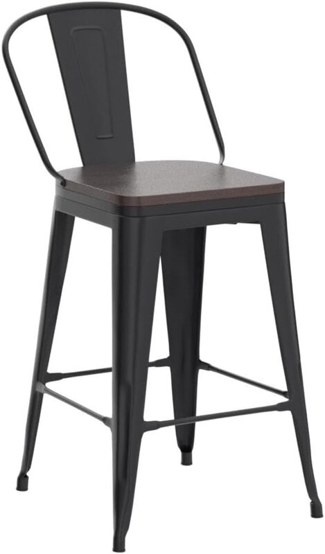 Andewworld bangku Bar putar 24 inci, kursi Bar industri logam, bangku tinggi meja makan, bangku Bar dengan kayu