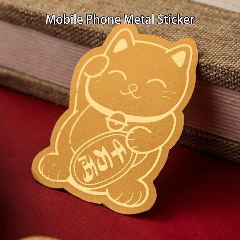 Stiker ponsel kucing keberuntungan, stiker telepon seluler dekorasi untuk ponsel pintar