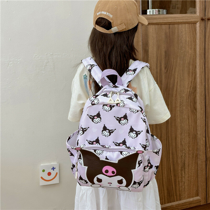 กระเป๋านักเรียน Kuromi น่ารัก Sanrio Hello Kitty กระเป๋านักเรียนอนุบาลเมโลดี้กระเป๋าเป้สะพายหลังความจุสูงของขวัญ