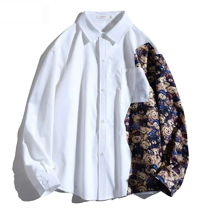 Unisex Spring Summer Fashion Man Long Sleeve Patchwork Shirt Boys Men's Shirts Top Loose Casual Shirt Men And Women Oversize 3XL
