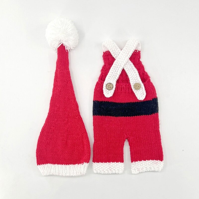 K5DD Рождественский костюм Санты для малышей 0-1 месяца, милый вязаный комбинезон и подходящая шляпа, реквизит для фотографий