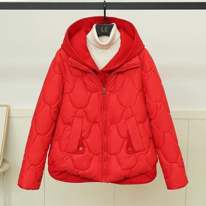 2024 New Winter Jacket Women Warm Parkas Female Fake Two-piece Long Sleeve Casual Cotton Padded Jacket Hooded Outwear Ladies